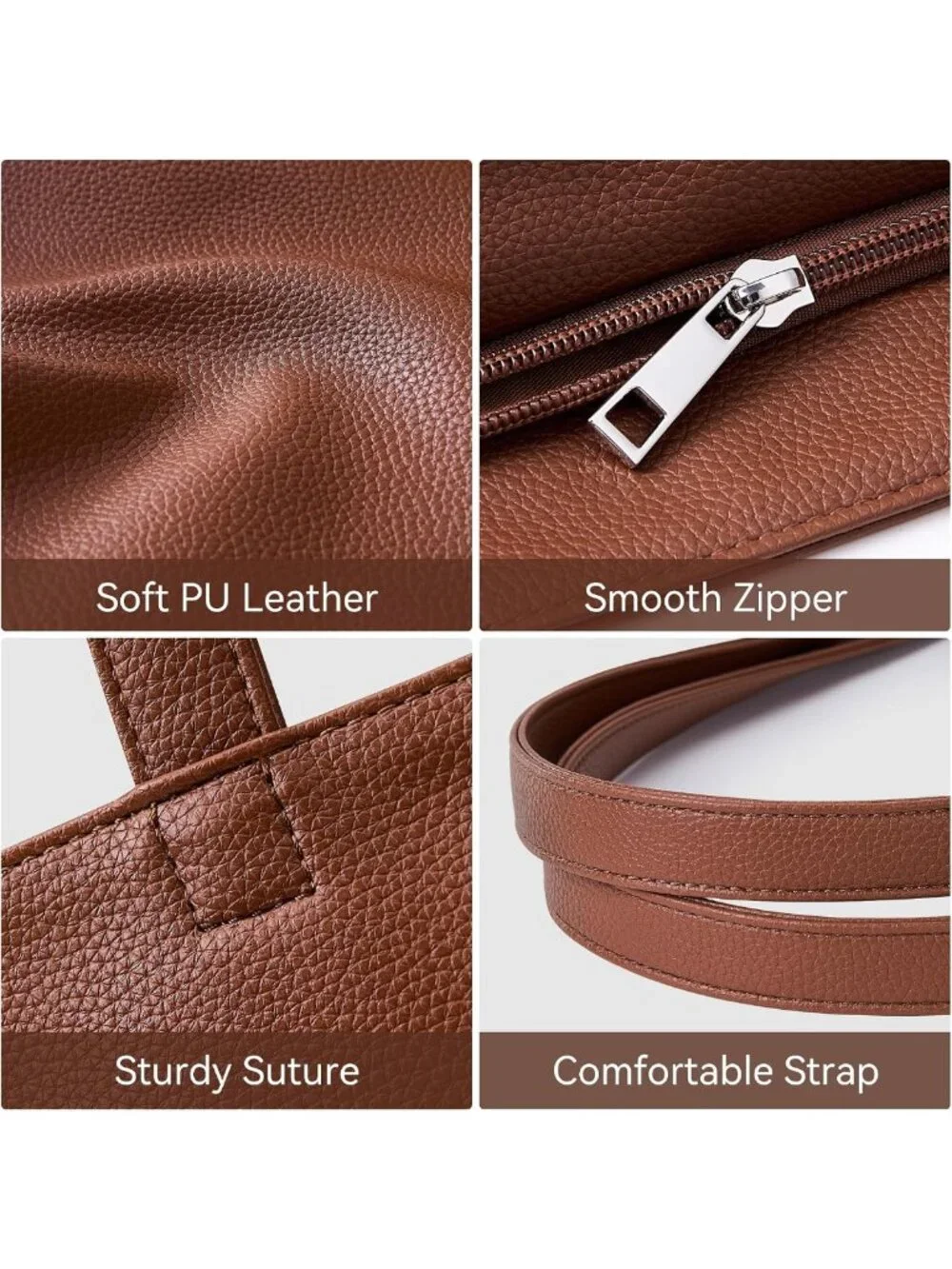 Soft Vegan Leather Tote Bag for Women | Large Hobo Zipper Purse & Casual